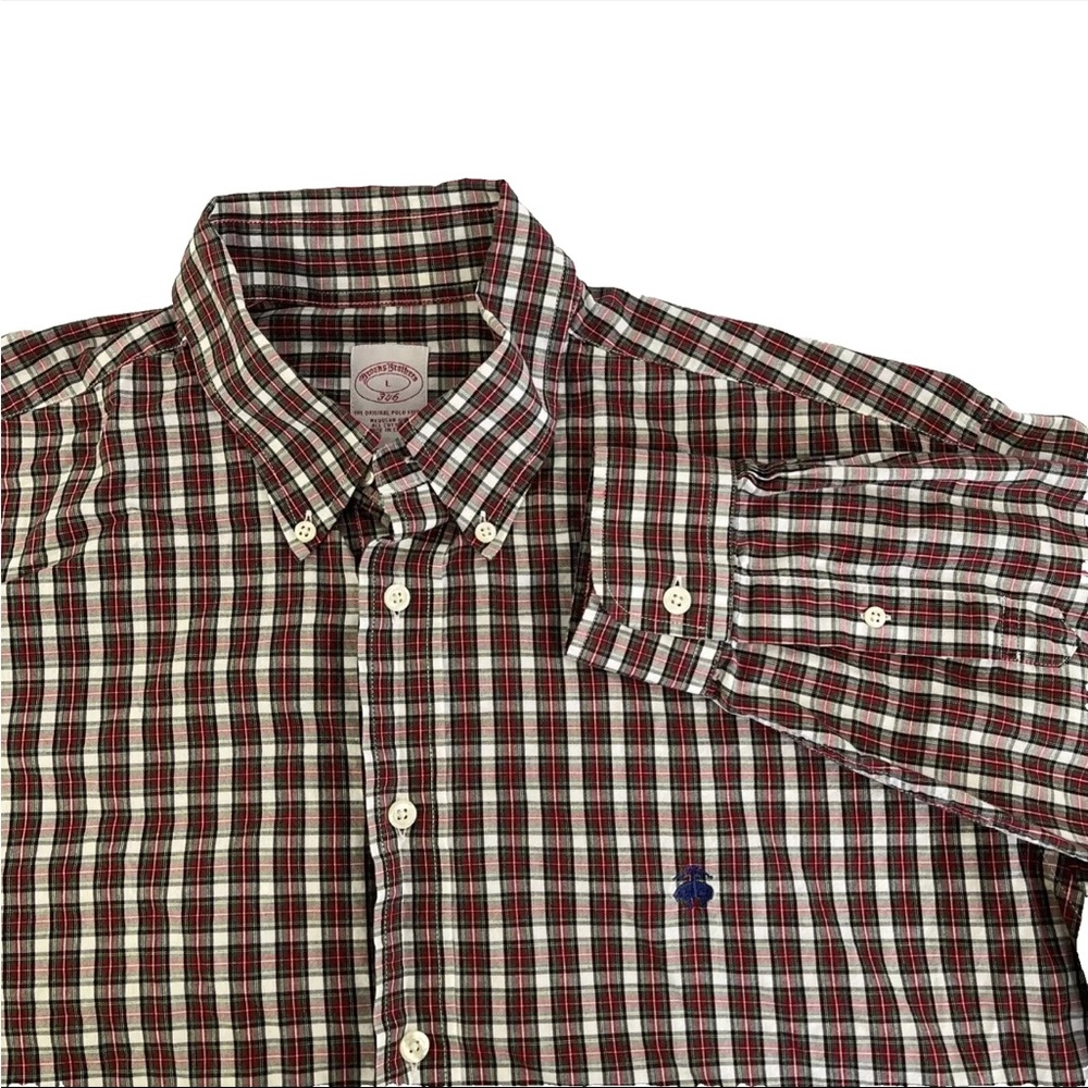 Mens Brooks Brothers 346 Button‎ Down LS Red Plaid Shirt Sz L Cotton